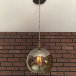 "Industrial Pendant Light -Antique Brass 8"" Smoked Glass Open Globe with Patented ""Huila" - thumbnail 3