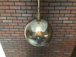 "Industrial Pendant Light -Antique Brass 8"" Smoked Glass Open Globe with Patented ""Huila" - thumbnail 1