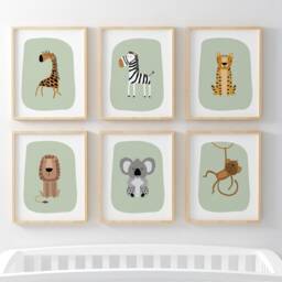Safari Nursery Wall Prints, Decor, Boho Set Of 3 Green Art, Neutral Art - thumbnail 2