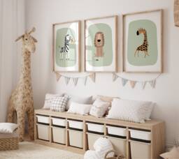 Safari Nursery Wall Prints, Decor, Boho Set Of 3 Green Art, Neutral Art - thumbnail 1