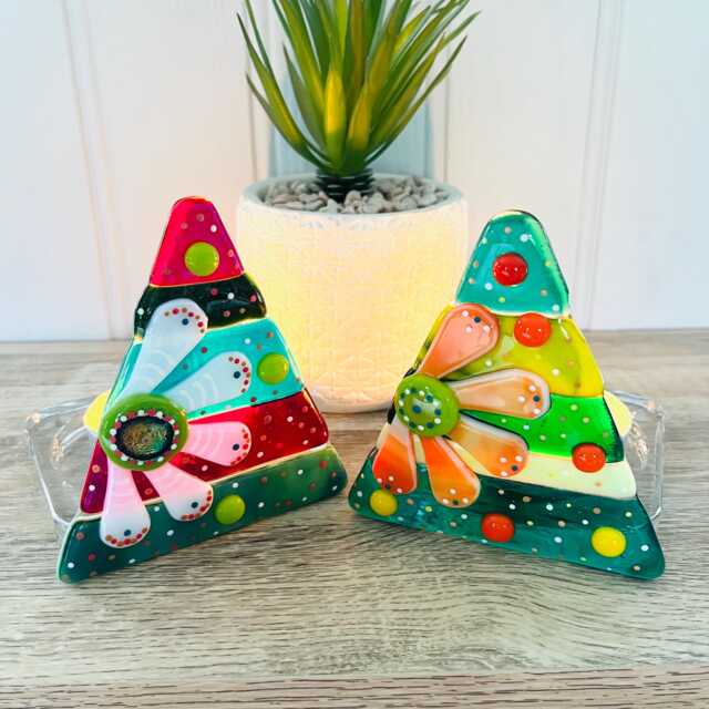 Fused Glass Floral Christmas Tree Candle Holder Decoration - Decoration, Cornish Glass, Fused Glass Cornwall - image 1
