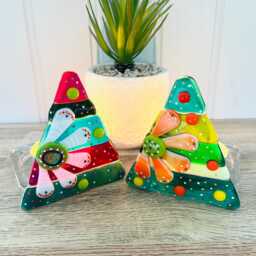 Fused Glass Floral Christmas Tree Candle Holder Decoration - Decoration, Cornish Glass, Fused Glass Cornwall