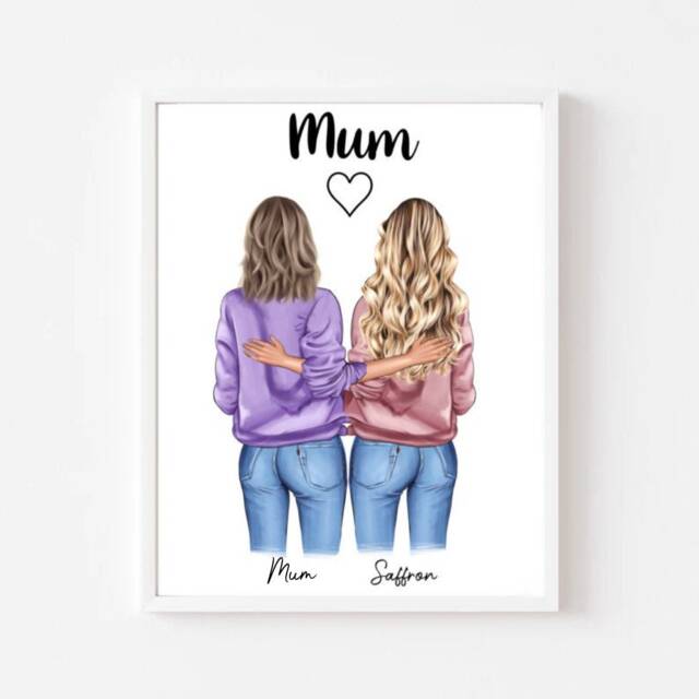 Personalised Mum Print, & Daughter Mothers Day Gift, Birthday Gift For Mum, Christmas Mummy Mam - image 1
