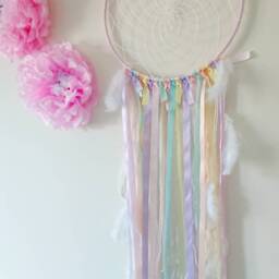 Pastel Rainbow Dreamcatcher, Girls Bedroom Decor, Baby Nursery Wall Hanging - thumbnail 3