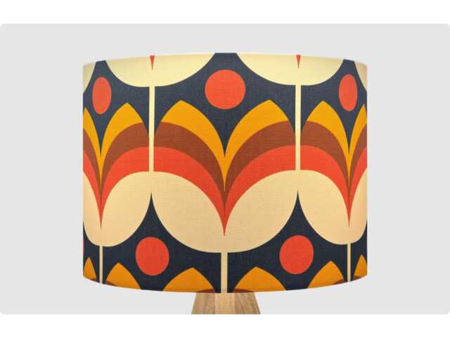 Retro Orange Blue Flower Lampshade Table Floor Lamp Ceiling Pendant Small Medium Large 15cm 20cm 25cm 30cm 35cm 40cm Fabric Drum Light Shade - image 1