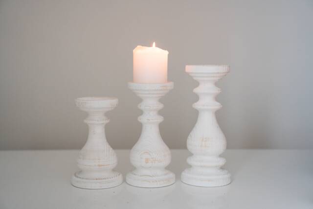 Cool White Candle Holders Set 3 Rustic Sticks Three Wooden Decor Centerpiece Turned Wood Pillars Table Home Design Magic Cool - image 1