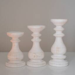 Cool White Candle Holders Set 3 Rustic Sticks Three Wooden Decor Centerpiece Turned Wood Pillars Table Home Design Magic Cool - thumbnail 2