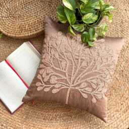 Dark Peach Orange Beaded Nature & Floral Art Silk Contemporary Throw Pillow Cover - My Wish Tree - thumbnail 3