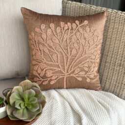 Dark Peach Orange Beaded Nature & Floral Art Silk Contemporary Throw Pillow Cover - My Wish Tree - thumbnail 2