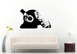 Monkey Chimpanzee Animal Music Headphones Dj Wall Decal Vinyl Sticker Mural Room Decor L1085 - thumbnail 1