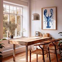 Blue Lobster Wall Art Print, Nautical Coastal Decor, Ocean Animal Poster, Beach House Artwork, Modern Marine Life Illustration - thumbnail 3