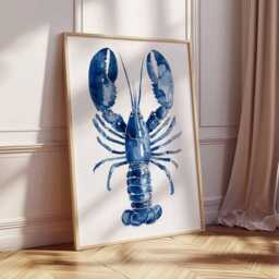 Blue Lobster Wall Art Print, Nautical Coastal Decor, Ocean Animal Poster, Beach House Artwork, Modern Marine Life Illustration - thumbnail 2
