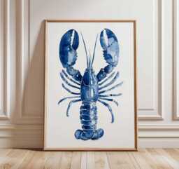 Blue Lobster Wall Art Print, Nautical Coastal Decor, Ocean Animal Poster, Beach House Artwork, Modern Marine Life Illustration - thumbnail 1