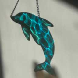 stained Glass Iridescent Dolphin Suncatcher - Art Whale Wall Decor Coastal Water Colour Gifts Ocean Sea - thumbnail 2