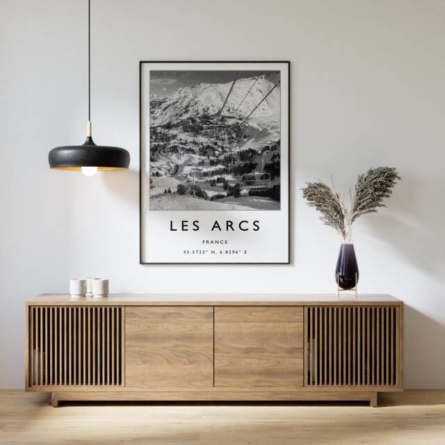 Les Arcs France Ski Poster Black & White Alpine Travel Print - image 1