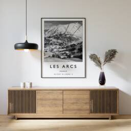 Les Arcs France Ski Poster Black & White Alpine Travel Print - thumbnail 1