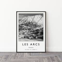 Les Arcs France Ski Poster Black & White Alpine Travel Print - thumbnail 3