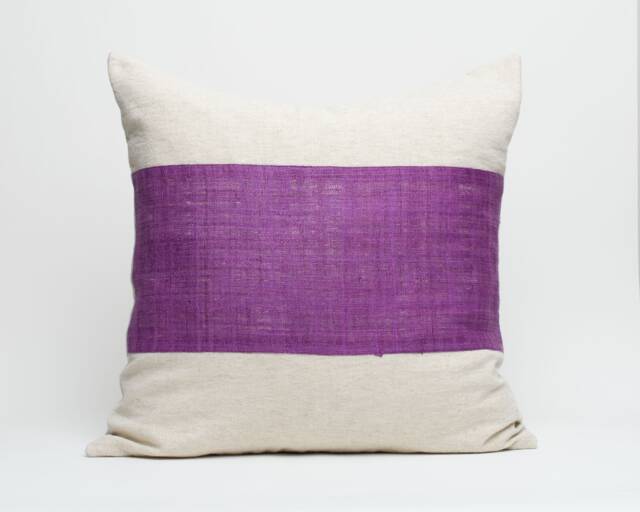Hmong Hill Tribe Hemp Pillow - Purple Stripe, 20x20 - image 1