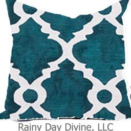 Lattice Block Print Pillow Cover - Blue Teal & Gold Accent - thumbnail 4
