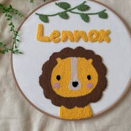 Punch - Needle Personalized Wall Hanging Decor Lion Baby Room Finished Product - thumbnail 2