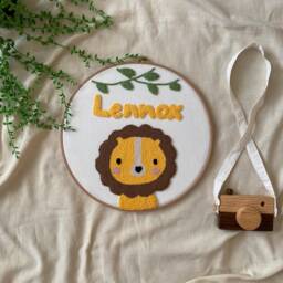 Punch - Needle Personalized Wall Hanging Decor Lion Baby Room Finished Product - thumbnail 4