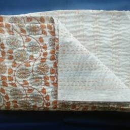 Block Print Kantha Quilt, Floral Bedspread, Indian Bed Cover - thumbnail 2