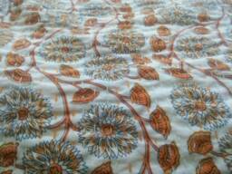 Block Print Kantha Quilt, Floral Bedspread, Indian Bed Cover - thumbnail 1