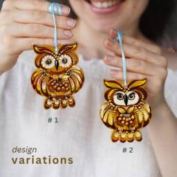 Owl Ornament Christmas Bird Hand Painted Ornaments, Wooden Ornaments Handmade, Ukrainian With Petrylivka Art - thumbnail 2