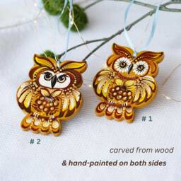 Owl Ornament Christmas Bird Hand Painted Ornaments, Wooden Ornaments Handmade, Ukrainian With Petrylivka Art - thumbnail 3