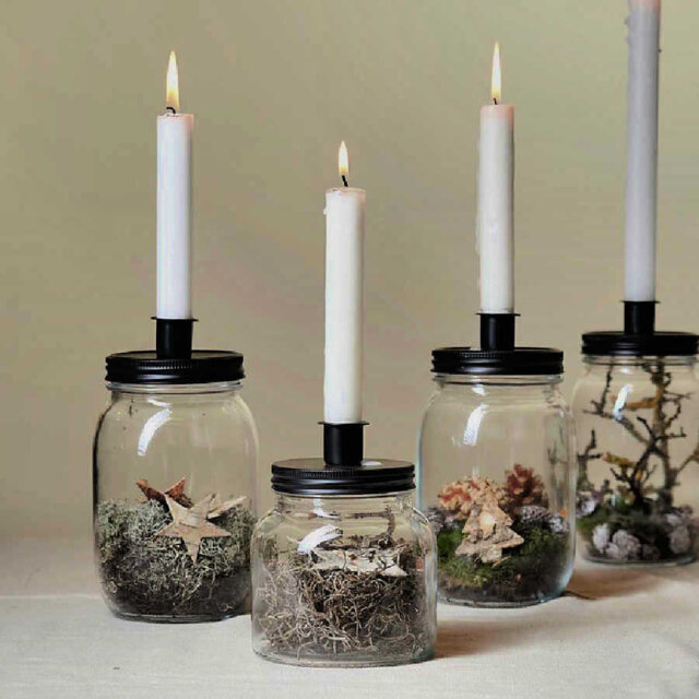 Winter Tablescape Candle Holder - Glass Jar Woodland Decoration - image 1