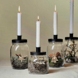 Winter Tablescape Candle Holder - Glass Jar Woodland Decoration - thumbnail 1