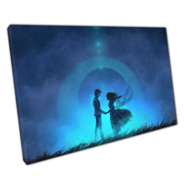 Fantasy Love Story Canvas Print Mystical Blue Glow Wall Art For Home Office Decor - image 1