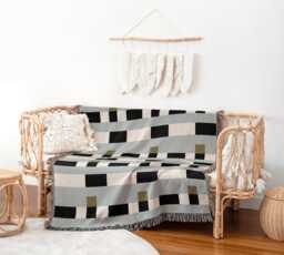 Baby Blue Bauhaus Grid Woven Throw Blanket - thumbnail 1