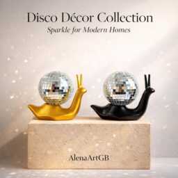 Mirror Mosaic Disco Snail Figurine - Gold & Black Sparkle Glam Home D??cor Gift For Her Statement Piece Personalised Option - thumbnail 3