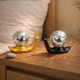 Mirror Mosaic Disco Snail Figurine - Gold & Black Sparkle Glam Home D??cor Gift For Her Statement Piece Personalised Option - thumbnail 2