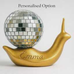 Mirror Mosaic Disco Snail Figurine - Gold & Black Sparkle Glam Home D??cor Gift For Her Statement Piece Personalised Option - thumbnail 4
