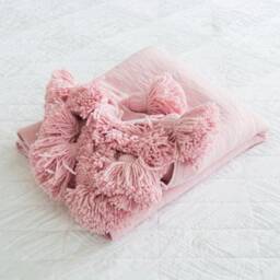 Pink Moroccan Pom Throw Blanket, Bohemian Decor Bedcover, Blanket Sofa, Blanket, Throw Blanket With Tassels - thumbnail 2