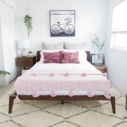 Pink Moroccan Pom Throw Blanket, Bohemian Decor Bedcover, Blanket Sofa, Blanket, Throw Blanket With Tassels - thumbnail 1