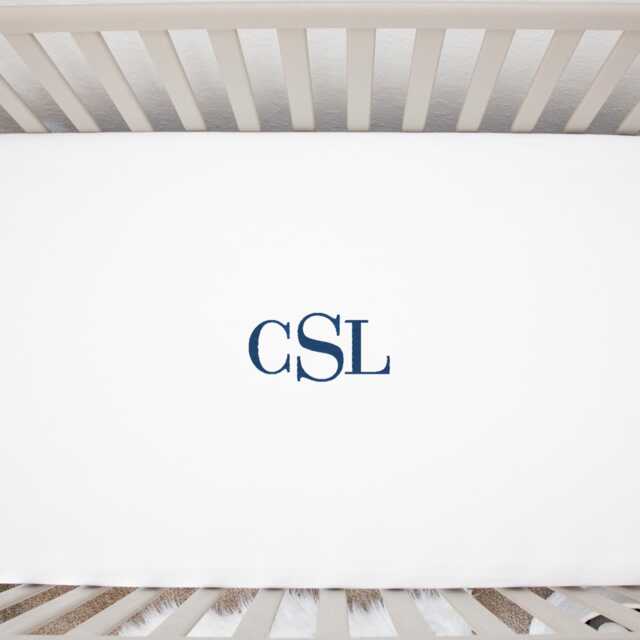 Monogrammed Linen Crib Sheet Custom Baby Name, White - image 1