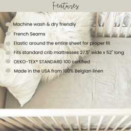 Monogrammed Linen Crib Sheet Custom Baby Name, White - thumbnail 3
