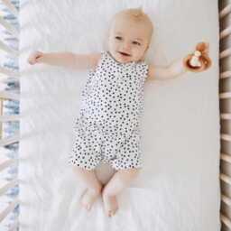 Monogrammed Linen Crib Sheet Custom Baby Name, White - thumbnail 2