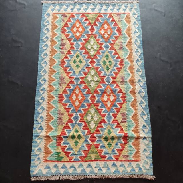 Kilim Rug Classic, Handmade Artisan Afghan Turkish Aztec Geometric Wool 143x88 cm - image 1