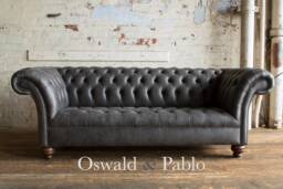 3 Seater Slate Grey Vegan Friendly & Eco Leather Chesterfield Sofa - Other Sizes +