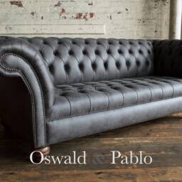 3 Seater Slate Grey Vegan Friendly & Eco Leather Chesterfield Sofa - Other Sizes + - thumbnail 2