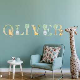 Watercolour Jungle Animal Wall Sticker - Animals On A-Z Letters Personalised Text Decal Art - thumbnail 1