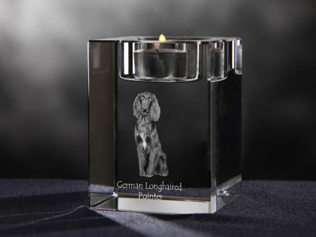 German Longhaired Pointer - Crystal Candlestick With Dog, Souvenir, Decoration, Limited Edition, Collection - image 1