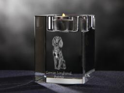 German Longhaired Pointer - Crystal Candlestick With Dog, Souvenir, Decoration, Limited Edition, Collection - thumbnail 1