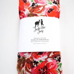 Organic Cotton Muslin Baby Swaddle Blanket in Bright Floral - thumbnail 2