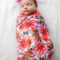 Organic Cotton Muslin Baby Swaddle Blanket in Bright Floral - thumbnail 4
