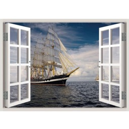 Boat Ocean View Window 3D Wall Decal Art Removable Wallpaper Sailing Mural Sticker Vinyl Home Decor - thumbnail 2